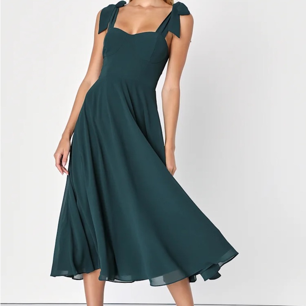 Lulus Sophisticated Charisma Tie-Strap A-Line Midi Dress Green XXL